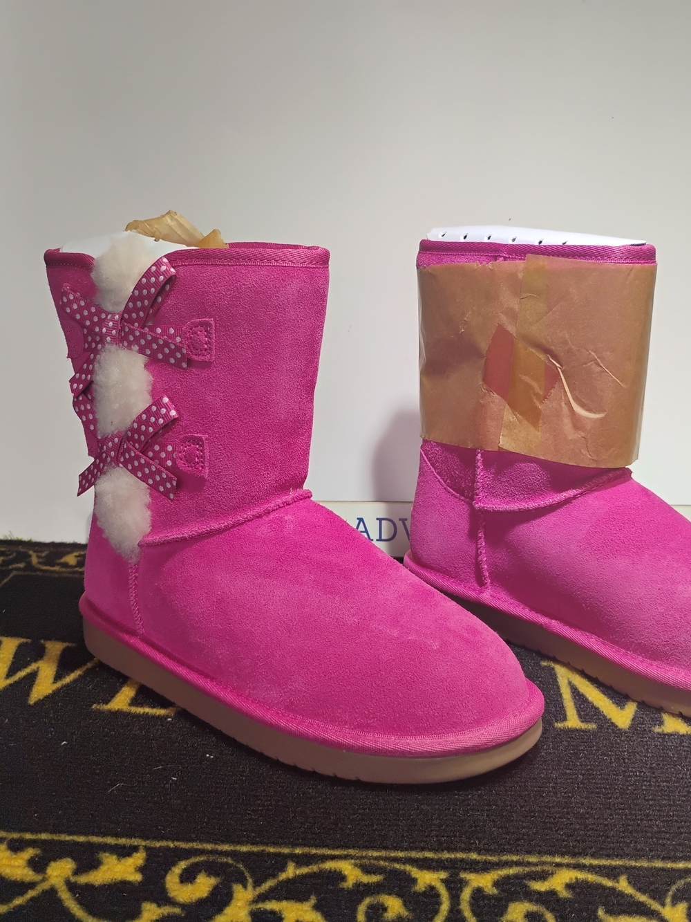 Koolaburra Kids Hot Pink Faux Suede Bow Accent Boots